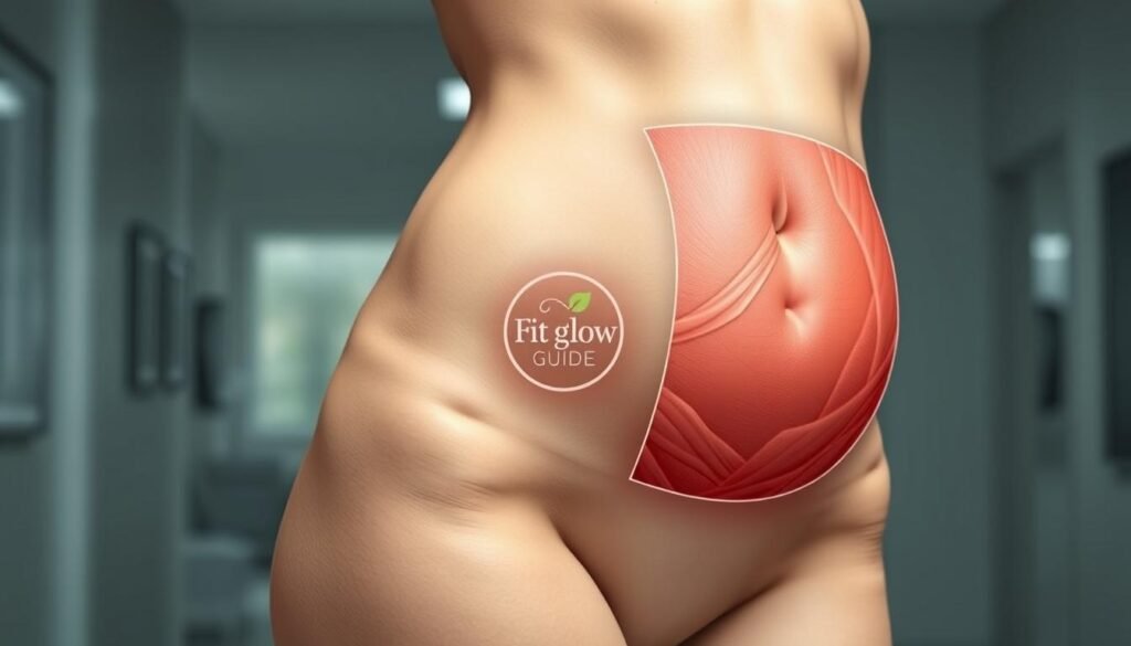 A Striking Medical Illustration Of A Woman's Mid-Section, Showcasing The Relationship Between Weight Loss And Tummy Tuck Surgery. In The Foreground, A Detailed Cross-Section Reveals The Underlying Musculature And Skin Layers, Highlighting The Dramatic Transformation. The Middle Ground Features A Serene, Muted-Tone Image Of The Woman's Torso, With A Faint Fit Glow Guide Logo Subtly Integrated. The Background Depicts A Softly Blurred Medical Environment, Conveying A Sense Of Professionalism And Expertise. Realistic Lighting And A Crisp, High-Quality Lens Capture The Nuanced Details, Creating A Visually Striking And Informative Image. A Striking Medical Illustration Of A Woman's Mid-Section, Showcasing The Relationship Between Weight Loss And Tummy Tuck Surgery. In The Foreground, A Detailed Cross-Section Reveals The Underlying Musculature And Skin Layers, Highlighting The Dramatic Transformation. The Middle Ground Features A Serene, Muted-Tone Image Of The Woman's Torso, With A Faint Fit Glow Guide Logo Subtly Integrated. The Background Depicts A Softly Blurred Medical Environment, Conveying A Sense Of Professionalism And Expertise. Realistic Lighting And A Crisp, High-Quality Lens Capture The Nuanced Details, Creating A Visually Striking And Informative Image.