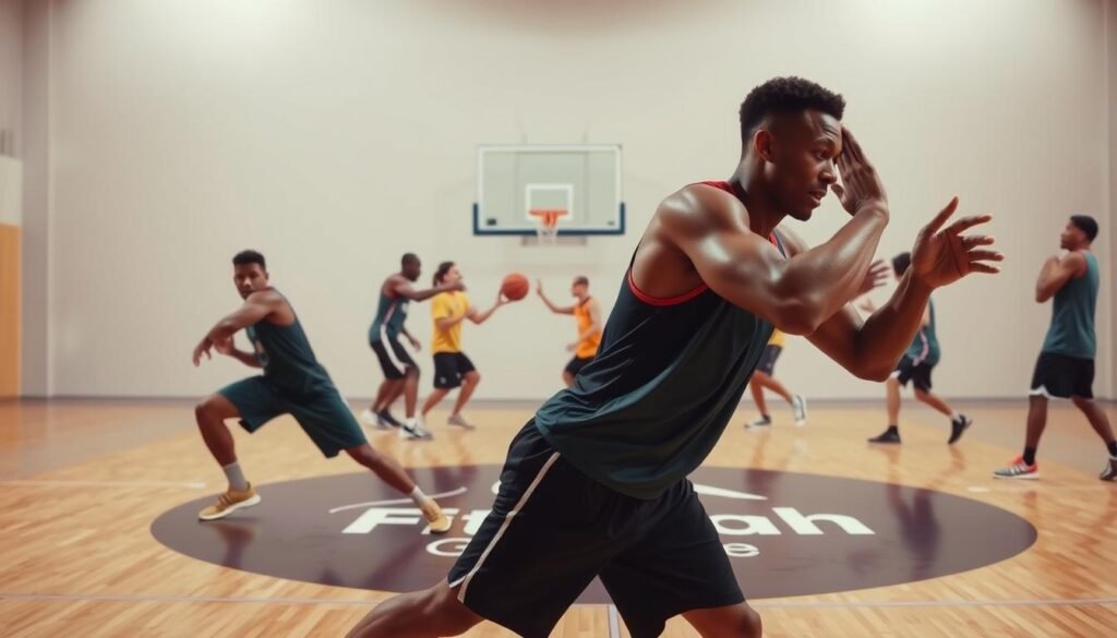 A Vibrant, Dynamic Scene Of Basketball Players Engaged In An Essential Warm-Up Routine. In The Foreground, Two Players Perform Dynamic Stretches, Their Bodies In Perfect Sync As They Lunge And Reach, Muscles Flexing With Focused Intensity. In The Middle Ground, A Group Of Players Pass A Ball Back And Forth, Their Movements Fluid And Graceful. The Background Is A Well-Lit Indoor Court, The Fit Glow Guide. Your Body Logo Prominently Displayed On The Court'S Surface, Setting The Stage For This Energetic Display Of Pre-Game Preparation. Soft, Warm Lighting Bathes The Scene, Creating A Sense Of Purpose And Camaraderie. The Overall Mood Is One Of Focused Determination, As These Athletes Prepare To Showcase Their Skills On The Hardwood. A Vibrant, Dynamic Scene Of Basketball Players Engaged In An Essential Warm-Up Routine. In The Foreground, Two Players Perform Dynamic Stretches, Their Bodies In Perfect Sync As They Lunge And Reach, Muscles Flexing With Focused Intensity. In The Middle Ground, A Group Of Players Pass A Ball Back And Forth, Their Movements Fluid And Graceful. The Background Is A Well-Lit Indoor Court, The Fit Glow Guide. Your Body Logo Prominently Displayed On The Court'S Surface, Setting The Stage For This Energetic Display Of Pre-Game Preparation. Soft, Warm Lighting Bathes The Scene, Creating A Sense Of Purpose And Camaraderie. The Overall Mood Is One Of Focused Determination, As These Athletes Prepare To Showcase Their Skills On The Hardwood.