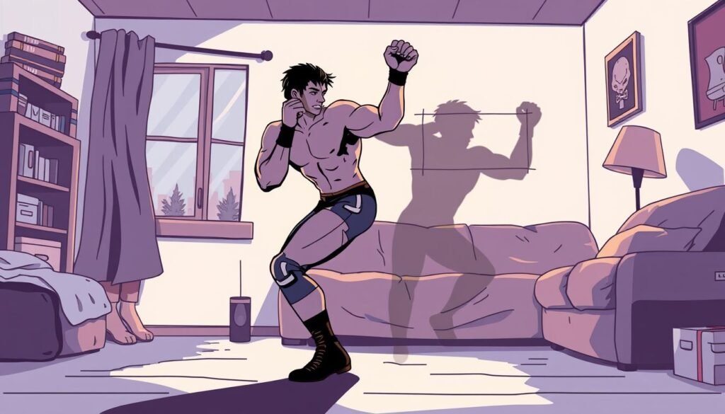 Image Of A Wrestler Performing Shadow Wrestling Techniques At Home