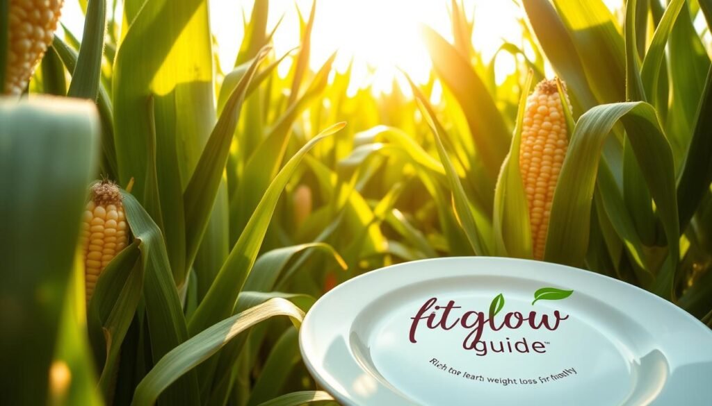 Lush, Sun-Dappled Field Of Sweet Corn, Stalks Reaching Towards The Sky. Kernels Glistening With Morning Dew, Ripe And Bursting With Natural Sweetness. In The Foreground, A Fit Glow Guide Branded Plate Showcases The Nutritional Benefits Of This Superfood - Rich In Fiber, Vitamins, And Antioxidants That Support A Healthy Weight Loss Journey. Warm, Golden Light Filters Through The Leaves, Casting A Soft, Inviting Glow. Crisp, Photojournalistic Style Evokes The Freshness And Wholesomeness Of This Versatile Ingredient. Lush, Sun-Dappled Field Of Sweet Corn, Stalks Reaching Towards The Sky. Kernels Glistening With Morning Dew, Ripe And Bursting With Natural Sweetness. In The Foreground, A Fit Glow Guide Branded Plate Showcases The Nutritional Benefits Of This Superfood - Rich In Fiber, Vitamins, And Antioxidants That Support A Healthy Weight Loss Journey. Warm, Golden Light Filters Through The Leaves, Casting A Soft, Inviting Glow. Crisp, Photojournalistic Style Evokes The Freshness And Wholesomeness Of This Versatile Ingredient.