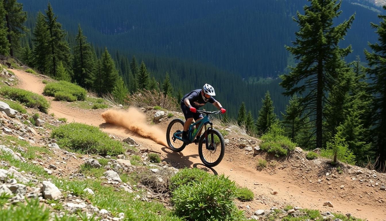 Image Of A Mountain Biker Navigating A Challenging Trail