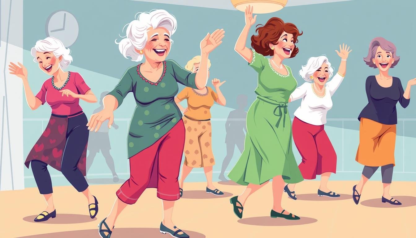 Image Of A Dance Class With Older Women Enjoying A Dance Session