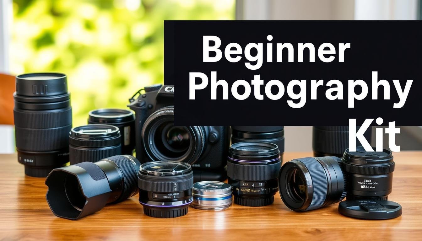 Generate An Image Of A Beginner Photography Kit Including A Camera, Tripod, And Lenses.