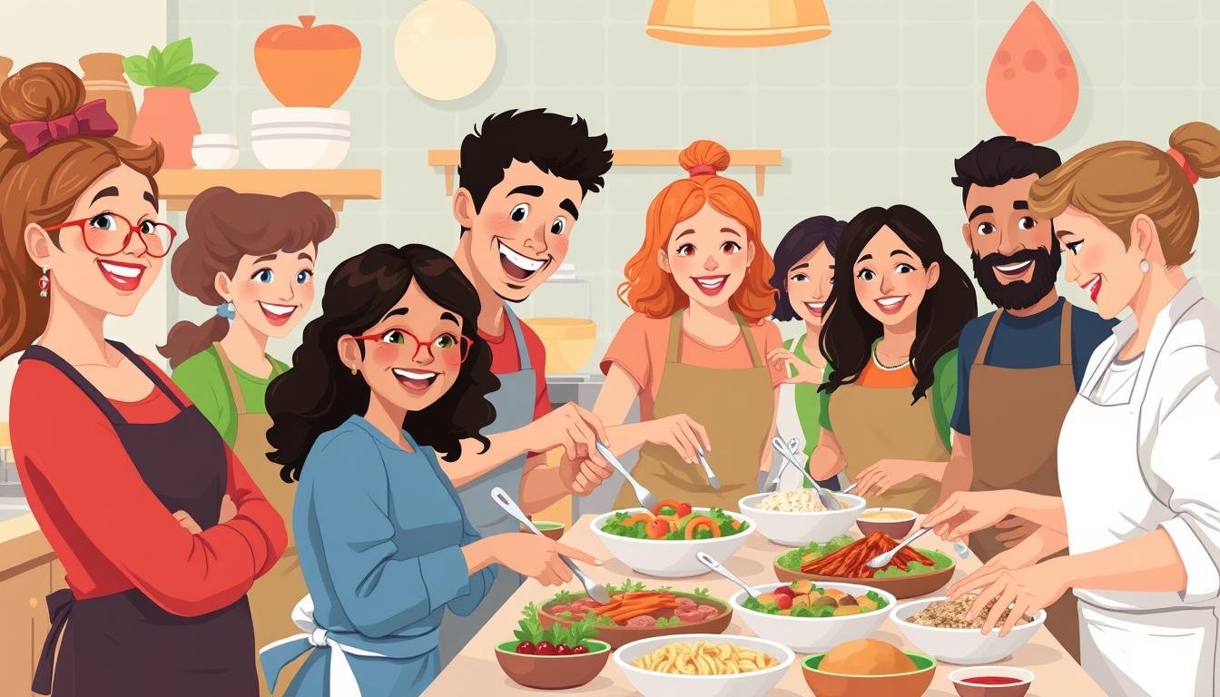 Image Generation Prompt: A Cooking Class With People Of Different Ages And Backgrounds Cooking Together