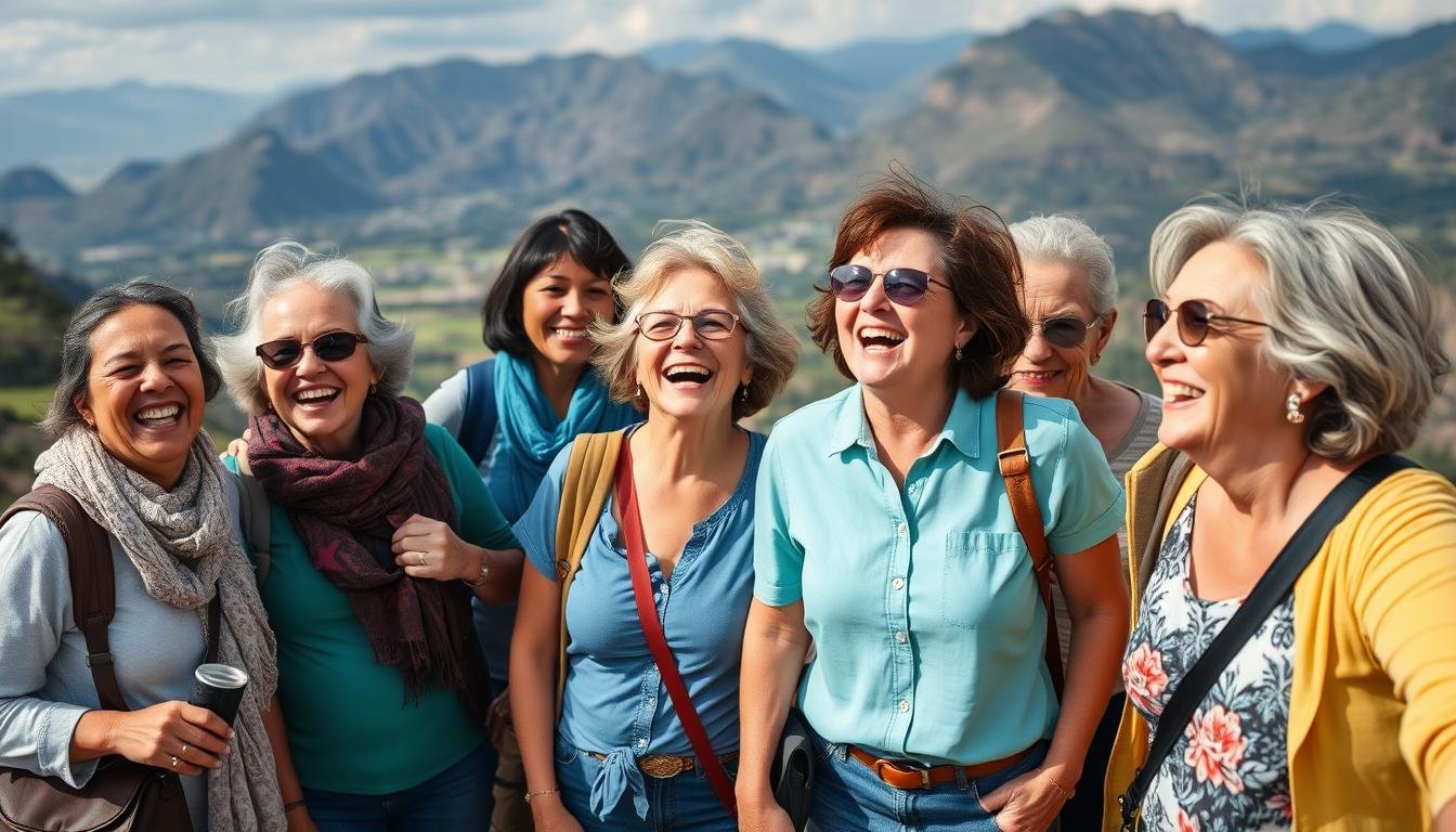 Image Of A Group Of Mature Women Enjoying A Scenic Tour Together