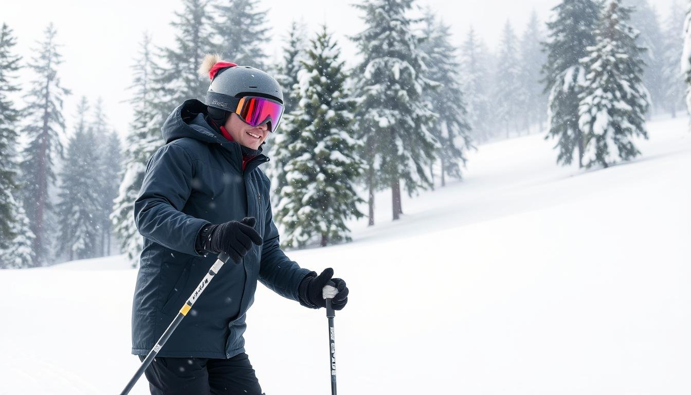 Image Of A Beginner Taking Ski Lessons On A Snowy Slope
