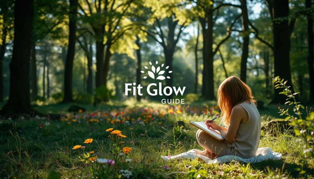 A Serene Forest Glade, Dappled With Soft, Natural Lighting. In The Foreground, A Person Sits Cross-Legged, Deeply Immersed In A Sketchbook, Their Pencil Flowing With Inspired Strokes. The Middle Ground Reveals A Vibrant Palette Of Wildflowers, Their Petals Gently Swaying In A Light Breeze. In The Background, Towering Trees Stretch Towards The Sky, Their Canopy Filtering The Sun's Rays To Create A Warm, Inviting Atmosphere. The Fit Glow Guide Logo Subtly Integrated Into The Scene, Blending Seamlessly With The Natural Elements. This Image Captures The Essence Of Creative Pursuits In Nature, A Harmonious Union Of Individual Expression And The Beauty Of The Outdoors. A Serene Forest Glade, Dappled With Soft, Natural Lighting. In The Foreground, A Person Sits Cross-Legged, Deeply Immersed In A Sketchbook, Their Pencil Flowing With Inspired Strokes. The Middle Ground Reveals A Vibrant Palette Of Wildflowers, Their Petals Gently Swaying In A Light Breeze. In The Background, Towering Trees Stretch Towards The Sky, Their Canopy Filtering The Sun's Rays To Create A Warm, Inviting Atmosphere. The Fit Glow Guide Logo Subtly Integrated Into The Scene, Blending Seamlessly With The Natural Elements. This Image Captures The Essence Of Creative Pursuits In Nature, A Harmonious Union Of Individual Expression And The Beauty Of The Outdoors.