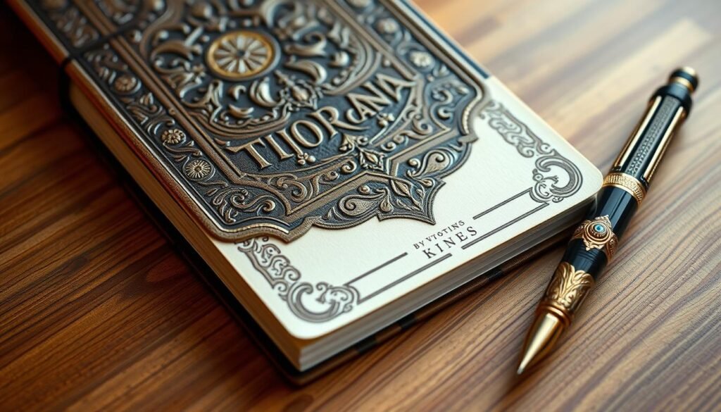 Generate An Image Of A Beautifully Designed Journal With A Pen.
