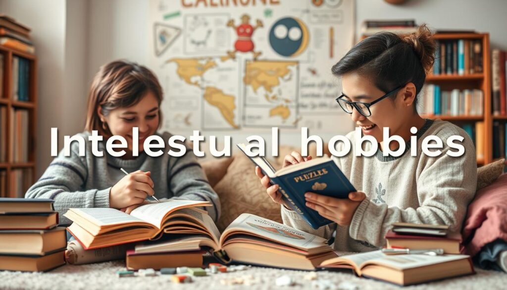 Generate An Image Representing Intellectual Hobbies Such As Reading, Puzzles, Or Language Learning.