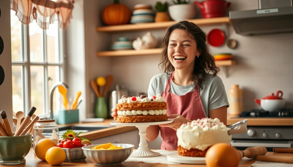 Image Of A Woman Baking A Cake