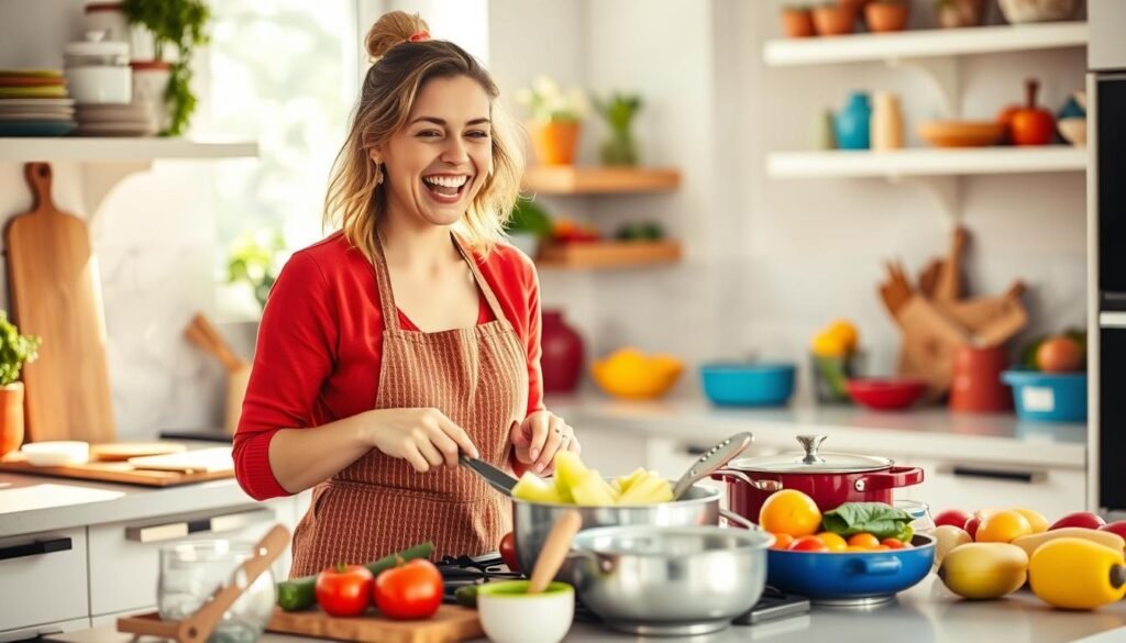 Image Of A Woman Cooking In A Kitchen