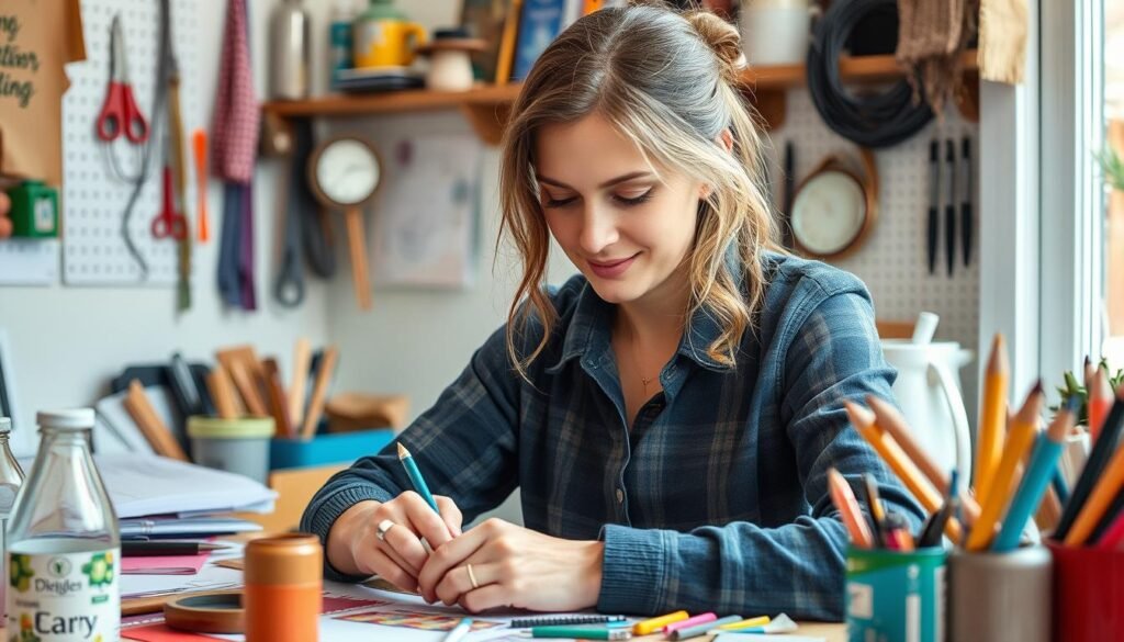 Image Of A Woman Engaged In A Creative Hobby
