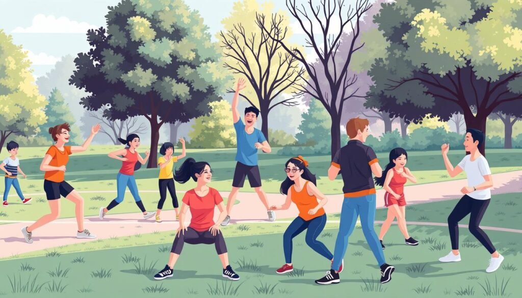 Image Of People Participating In Outdoor Group Fitness Activities