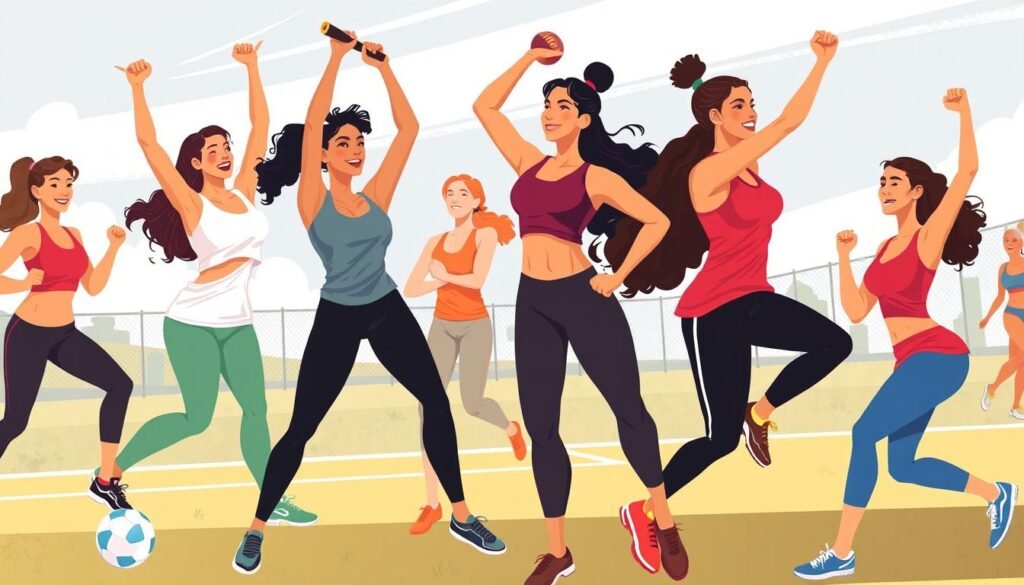 Image Of Women Engaging In Various Physical Activities And Sports