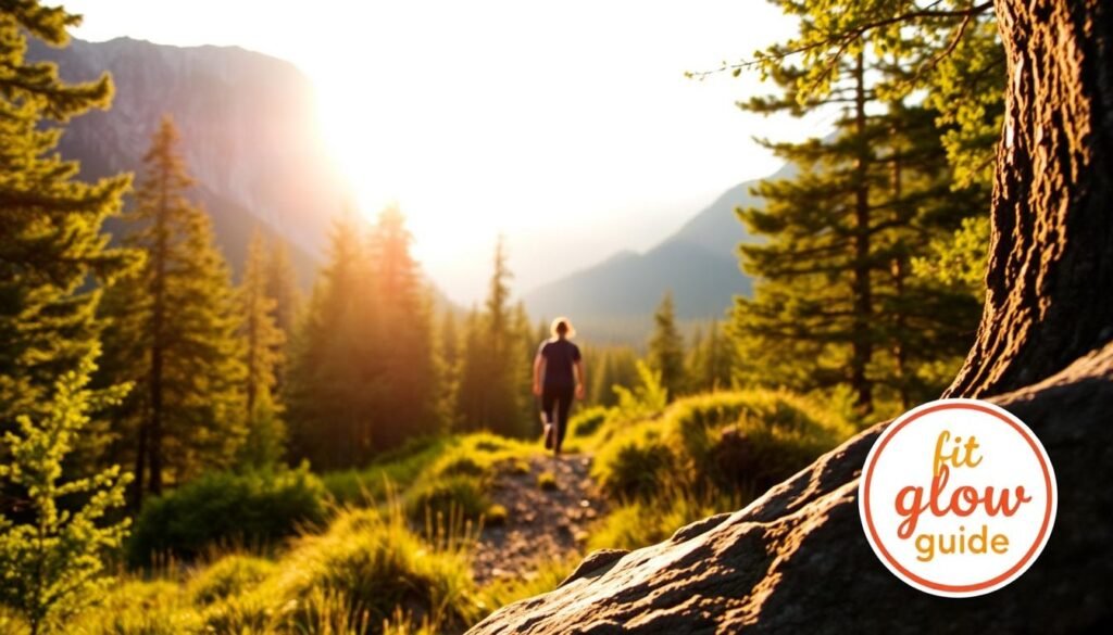 Outdoor Hobbies Alone Benefits - A Serene Landscape With A Person Peacefully Hiking In The Distance, Surrounded By Lush Greenery And Towering Mountains. Warm Sunlight Filters Through The Trees, Casting A Soft, Natural Glow. The &Quot;Fit Glow Guide&Quot; Logo Subtly Appears On A Rock Or Tree Trunk, Complementing The Tranquil Atmosphere. The Focus Is On The Solitary Figure, Emphasizing The Personal Growth, Mindfulness, And Rejuvenation That Can Be Found In Solo Outdoor Pursuits. Outdoor Hobbies Alone Benefits - A Serene Landscape With A Person Peacefully Hiking In The Distance, Surrounded By Lush Greenery And Towering Mountains. Warm Sunlight Filters Through The Trees, Casting A Soft, Natural Glow. The &Quot;Fit Glow Guide&Quot; Logo Subtly Appears On A Rock Or Tree Trunk, Complementing The Tranquil Atmosphere. The Focus Is On The Solitary Figure, Emphasizing The Personal Growth, Mindfulness, And Rejuvenation That Can Be Found In Solo Outdoor Pursuits.
