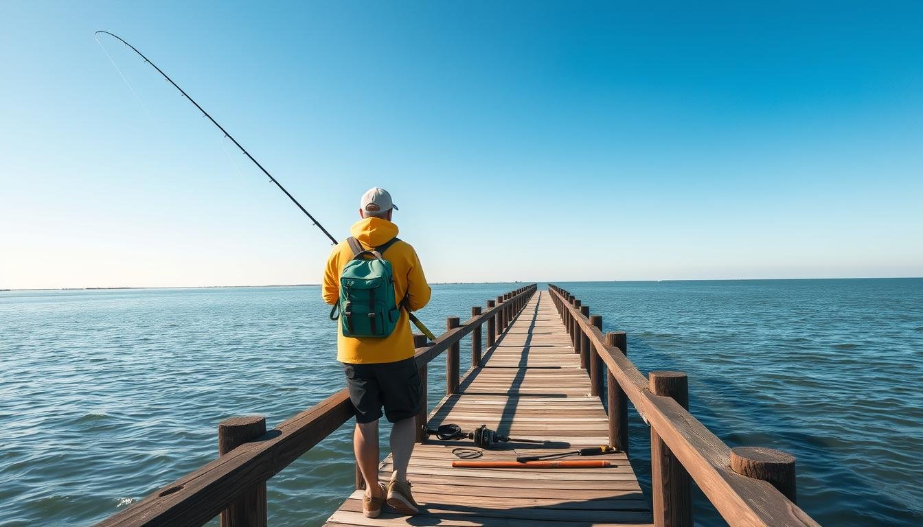 Image Of A Person Fishing From A Pier With A Beginner Fishing Gear Kit