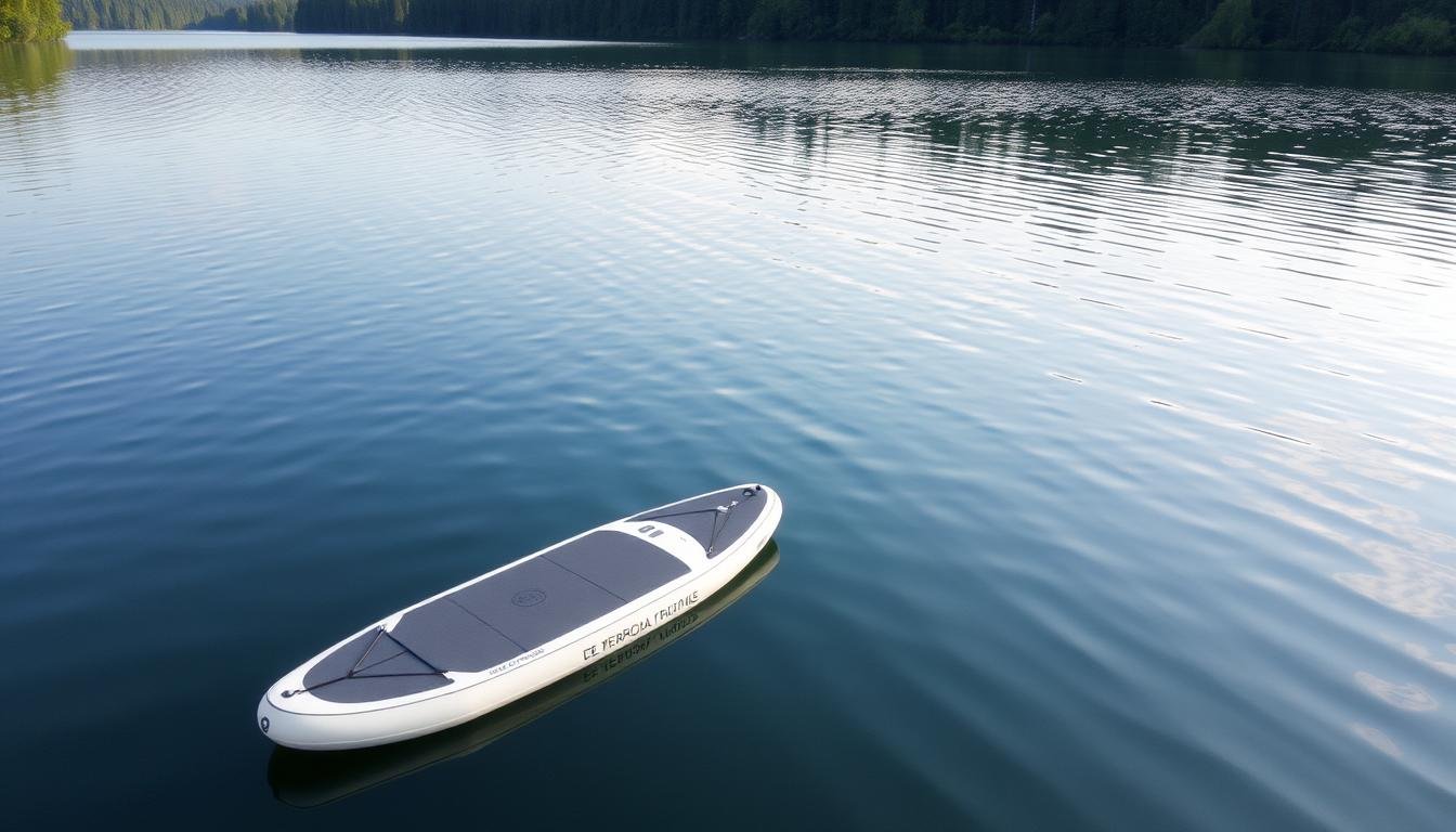 Image Of An Inflatable Paddleboard On A Calm Lake