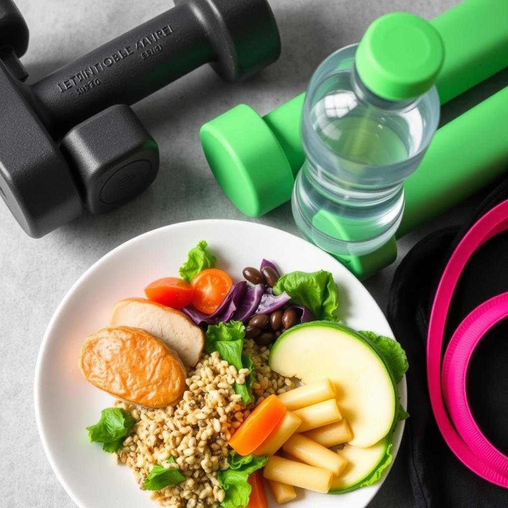 Healthy Meal And Exercise Equipment Supporting B12 Shot For Weight Loss Results